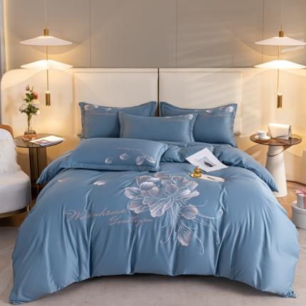 91家纺网 家纺一手货源 找家纺 爱家 2023新款高精密刺绣四件套-艾薇 艾薇-宾利蓝