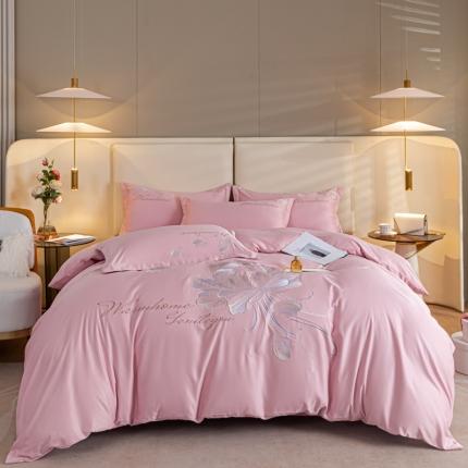 91家纺网 家纺一手货源 找家纺 爱家 2023新款高精密刺绣四件套-艾薇 艾薇-樱花粉