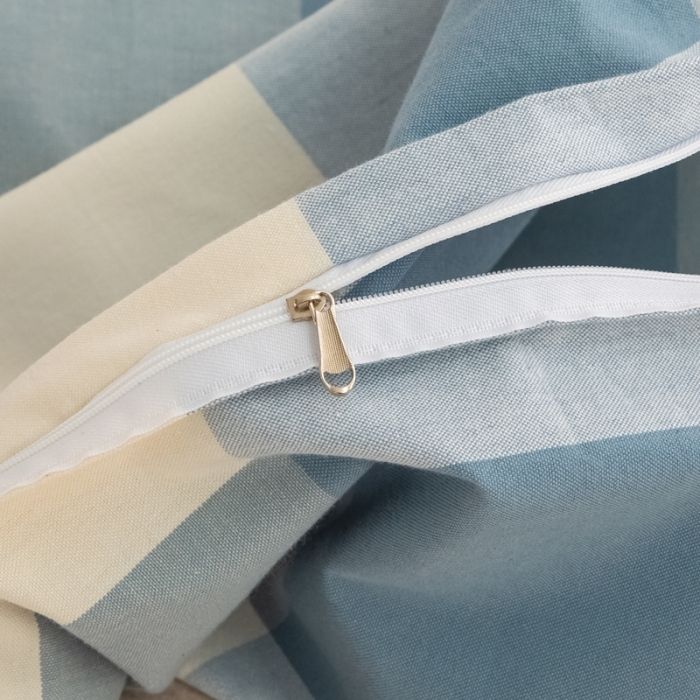 91家纺网 家纺一手货源 找家纺 杜先生 2023新款全棉无印风老粗布四件套直播爆款 无印风格子-蓝