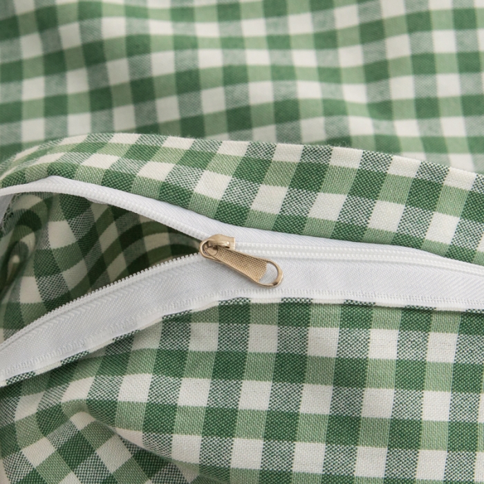 91家纺网 家纺一手货源 找家纺 杜先生 2023新款全棉无印风老粗布四件套直播爆款 无印风格子-绿