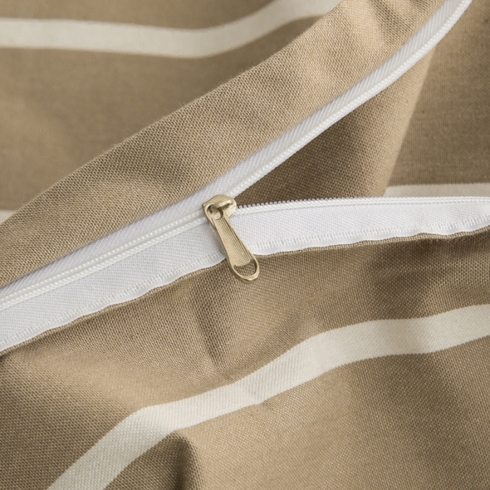 91家纺网 家纺一手货源 找家纺 杜先生 2023新款全棉无印风老粗布四件套直播爆款 无印风条纹-咖