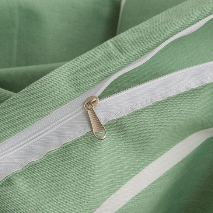 91家纺网 家纺一手货源 找家纺 杜先生 2023新款全棉无印风老粗布四件套直播爆款 无印风条纹-绿