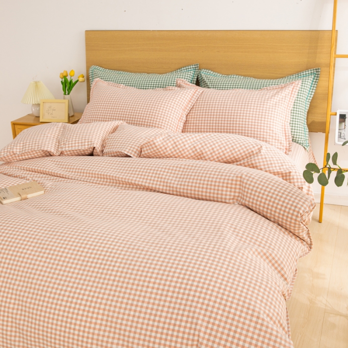 91家纺网 家纺一手货源 找家纺 杜先生 2023新款全棉无印风老粗布四件套直播爆款 无印风小格-玉