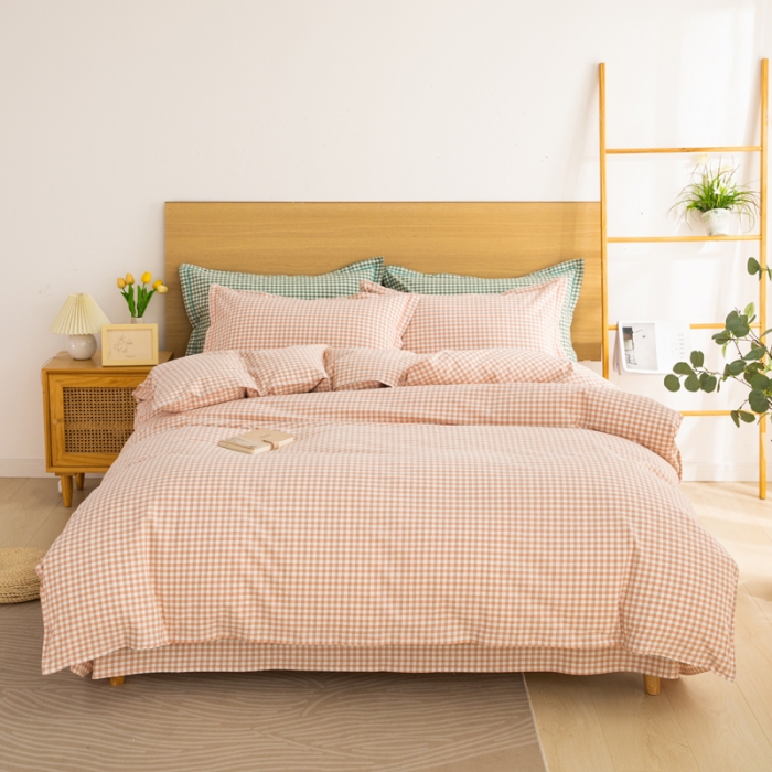 91家纺网 家纺一手货源 找家纺 杜先生 2023新款全棉无印风老粗布四件套直播爆款 无印风小格-玉