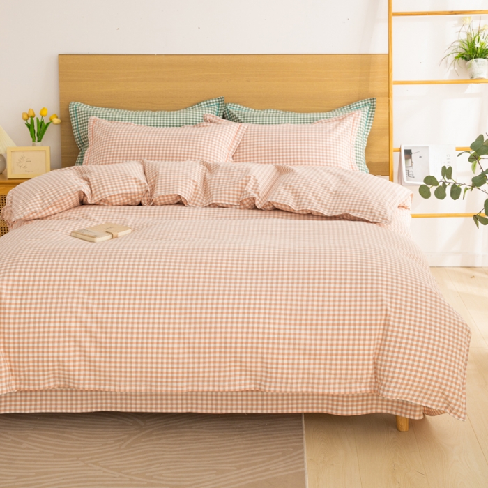 91家纺网 家纺一手货源 找家纺 杜先生 2023新款全棉无印风老粗布四件套直播爆款 无印风小格-玉