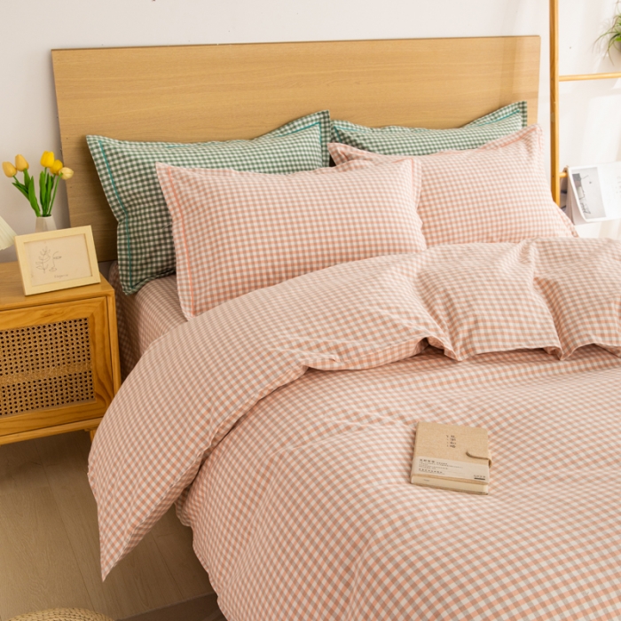 91家纺网 家纺一手货源 找家纺 杜先生 2023新款全棉无印风老粗布四件套直播爆款 无印风小格-玉