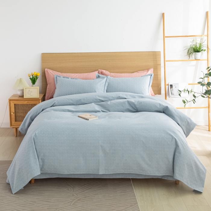 91家纺网 家纺一手货源 找家纺 杜先生 2023新款全棉无印风老粗布四件套直播爆款 无印风影格-蓝灰