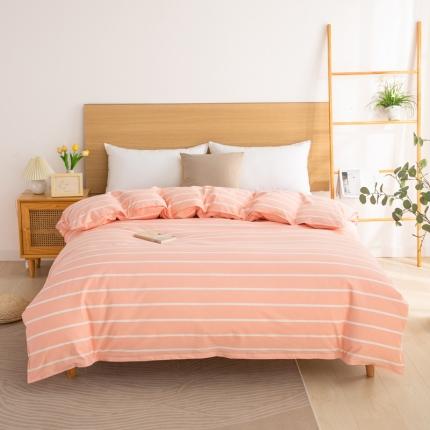 91家纺网 家纺一手货源 找家纺 杜先生2023新全棉无印风老粗布单双针被套直播爆款 无印风条纹-粉玉