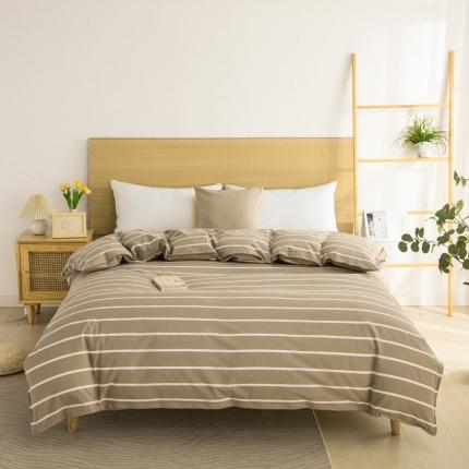 91家纺网 家纺一手货源 找家纺 杜先生2023新全棉无印风老粗布单双针被套直播爆款 无印风条纹-咖