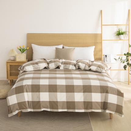 杜先生2023新全棉无印风老粗布单双针被套直播爆款 无印风格子-咖