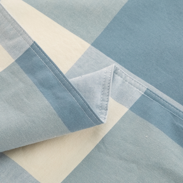 91家纺网 家纺一手货源 找家纺 杜先生2023新全棉无印风老粗布单双针被套直播爆款 无印风格子-蓝