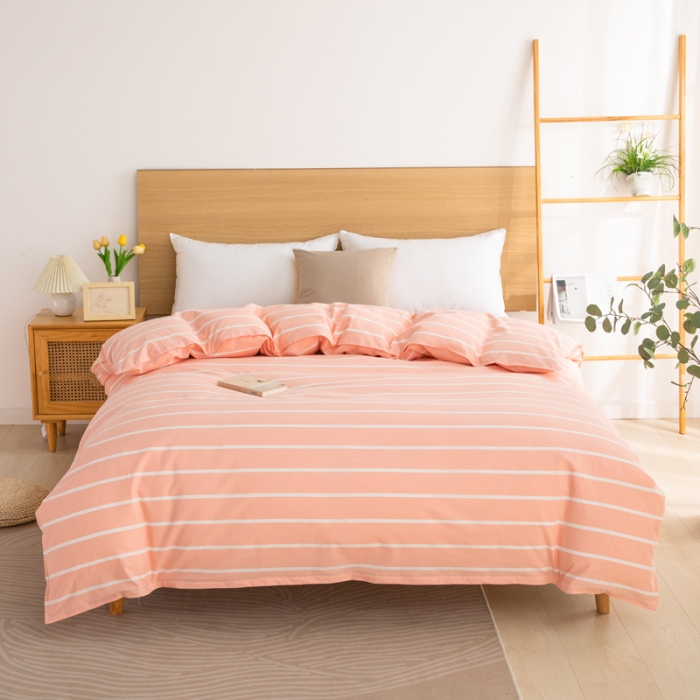 91家纺网 家纺一手货源 找家纺 杜先生2023新全棉无印风老粗布单双针被套直播爆款 无印风条纹-粉玉