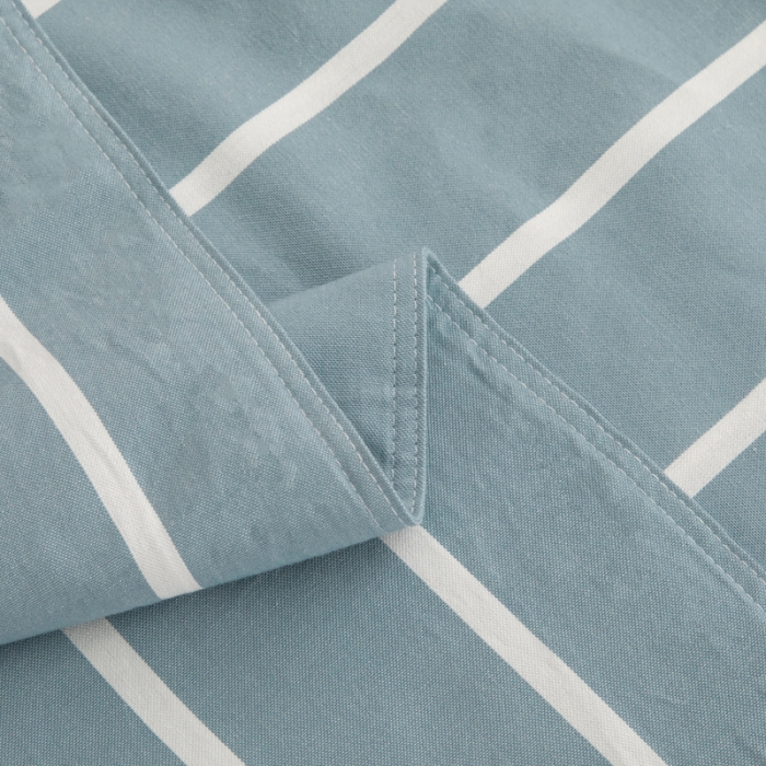 91家纺网 家纺一手货源 找家纺 杜先生2023新全棉无印风老粗布单双针被套直播爆款 无印风条纹-蓝灰
