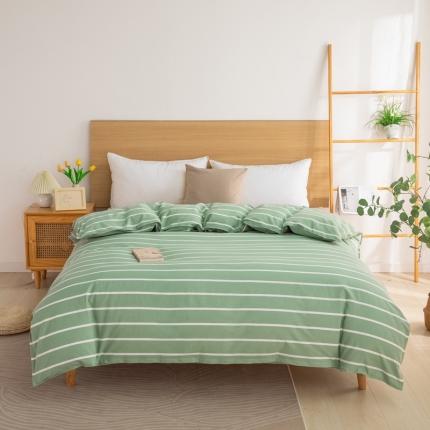 杜先生2023新全棉无印风老粗布单双针被套直播爆款 无印风条纹-绿