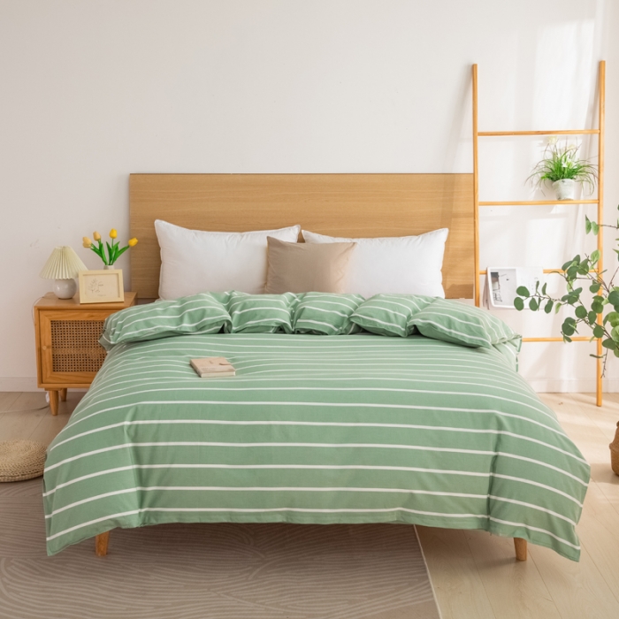 91家纺网 家纺一手货源 找家纺 杜先生2023新全棉无印风老粗布单双针被套直播爆款 无印风条纹-绿
