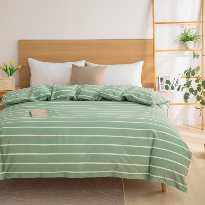91家纺网 家纺一手货源 找家纺 杜先生2023新全棉无印风老粗布单双针被套直播爆款 无印风条纹-绿