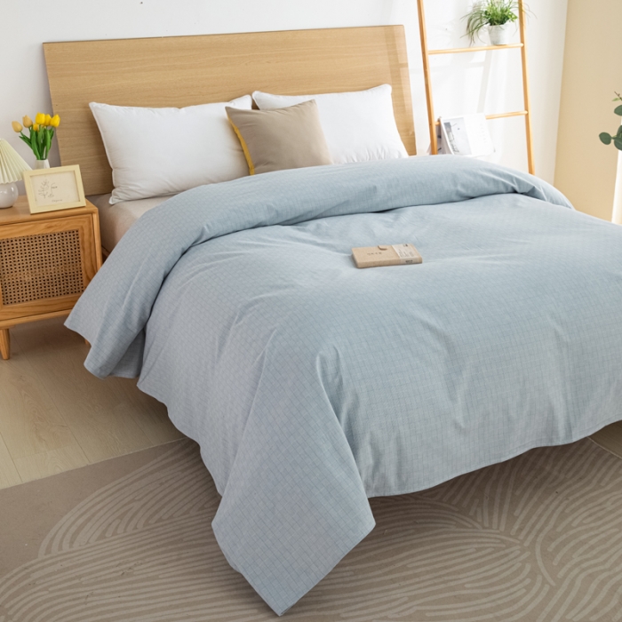 91家纺网 家纺一手货源 找家纺 杜先生2023新全棉无印风老粗布单双针被套直播爆款 无印风影格-蓝灰