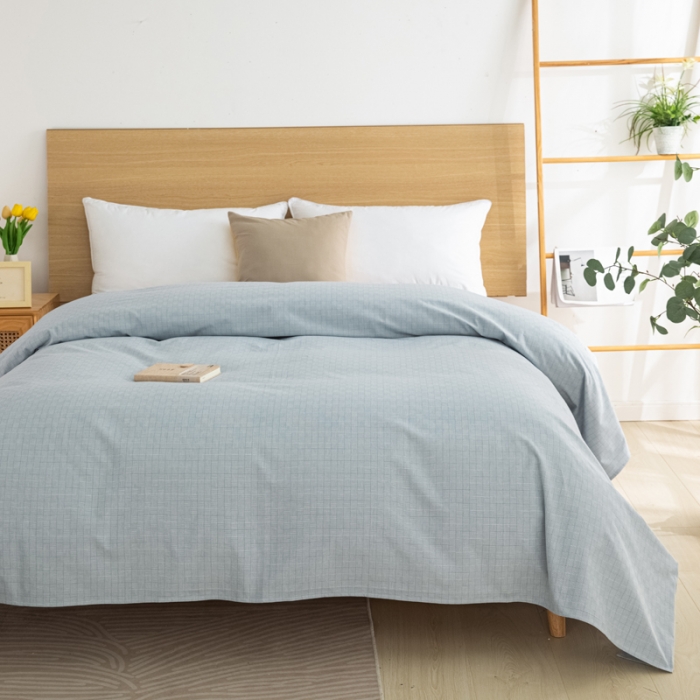 91家纺网 家纺一手货源 找家纺 杜先生2023新全棉无印风老粗布单双针被套直播爆款 无印风影格-蓝灰