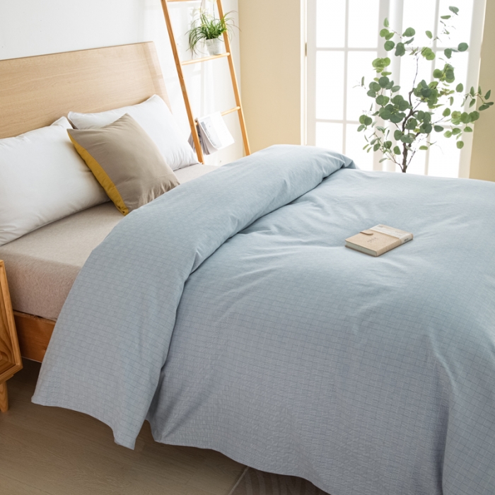 91家纺网 家纺一手货源 找家纺 杜先生2023新全棉无印风老粗布单双针被套直播爆款 无印风影格-蓝灰