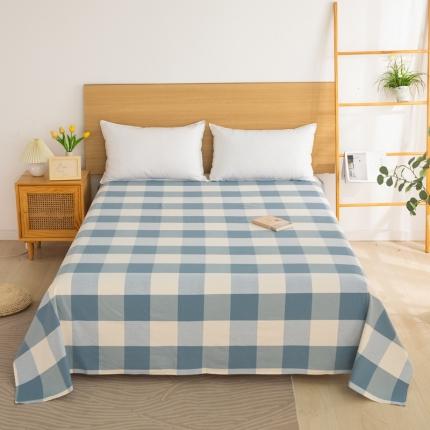 91家纺网 家纺一手货源 找家纺 杜先生 2023新款全棉无印风老粗布单床单直播爆款 无印风格子-蓝