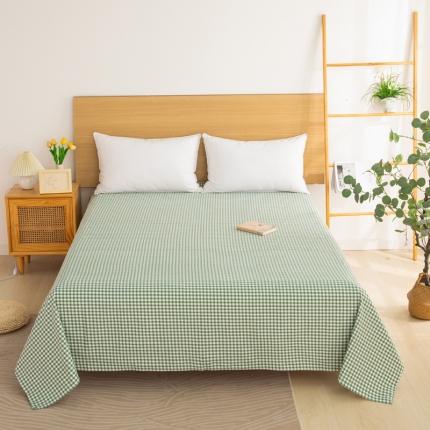 91家纺网 家纺一手货源 找家纺 杜先生 2023新款全棉无印风老粗布单床单直播爆款 无印风格子-绿