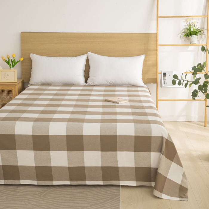 91家纺网 家纺一手货源 找家纺 杜先生 2023新款全棉无印风老粗布单床单直播爆款 无印风格子-咖