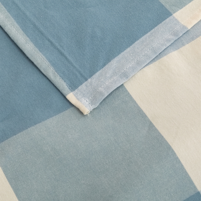 91家纺网 家纺一手货源 找家纺 杜先生 2023新款全棉无印风老粗布单床单直播爆款 无印风格子-蓝