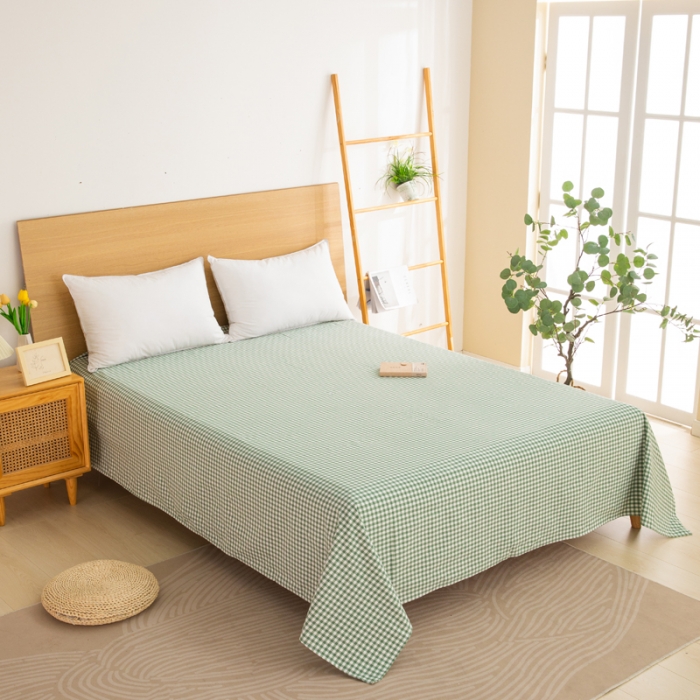91家纺网 家纺一手货源 找家纺 杜先生 2023新款全棉无印风老粗布单床单直播爆款 无印风格子-绿
