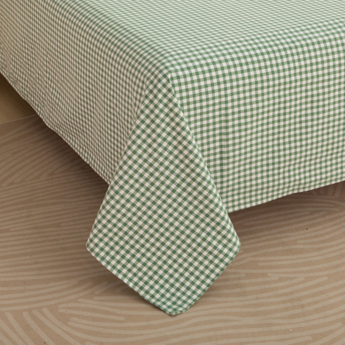 91家纺网 家纺一手货源 找家纺 杜先生 2023新款全棉无印风老粗布单床单直播爆款 无印风格子-绿