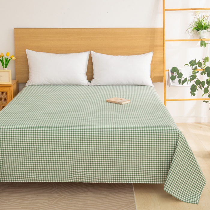 91家纺网 家纺一手货源 找家纺 杜先生 2023新款全棉无印风老粗布单床单直播爆款 无印风格子-绿