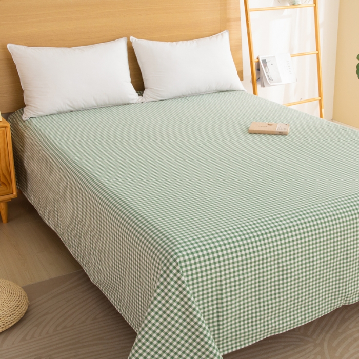 91家纺网 家纺一手货源 找家纺 杜先生 2023新款全棉无印风老粗布单床单直播爆款 无印风格子-绿