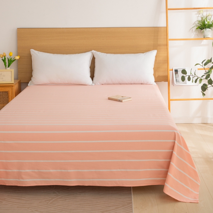 91家纺网 家纺一手货源 找家纺 杜先生 2023新款全棉无印风老粗布单床单直播爆款 无印风条纹-粉玉