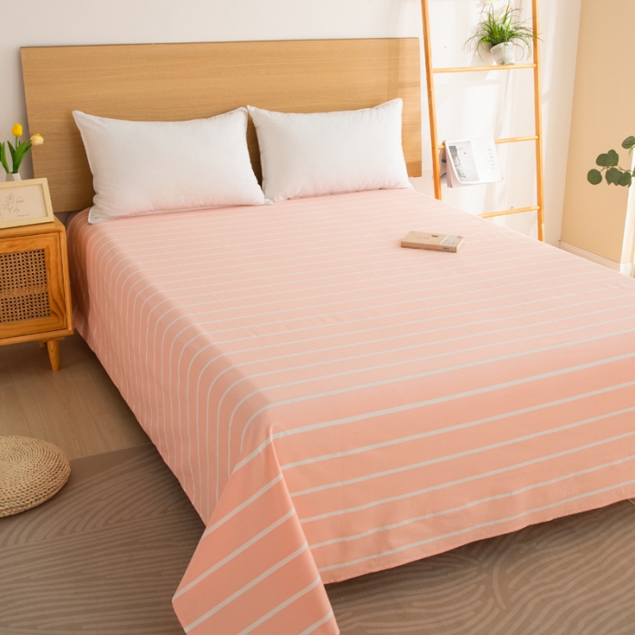 91家纺网 家纺一手货源 找家纺 杜先生 2023新款全棉无印风老粗布单床单直播爆款 无印风条纹-粉玉