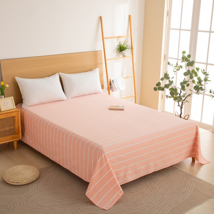 91家纺网 家纺一手货源 找家纺 杜先生 2023新款全棉无印风老粗布单床单直播爆款 无印风条纹-粉玉