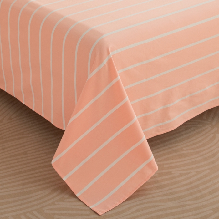 91家纺网 家纺一手货源 找家纺 杜先生 2023新款全棉无印风老粗布单床单直播爆款 无印风条纹-粉玉