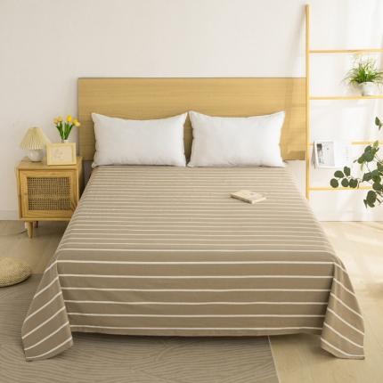 杜先生 2023新款全棉无印风老粗布单床单直播爆款 无印风条纹-咖