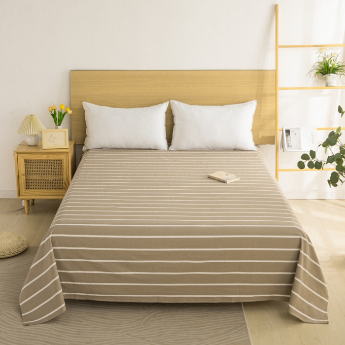 91家纺网 家纺一手货源 找家纺 杜先生 2023新款全棉无印风老粗布单床单直播爆款 无印风条纹-咖