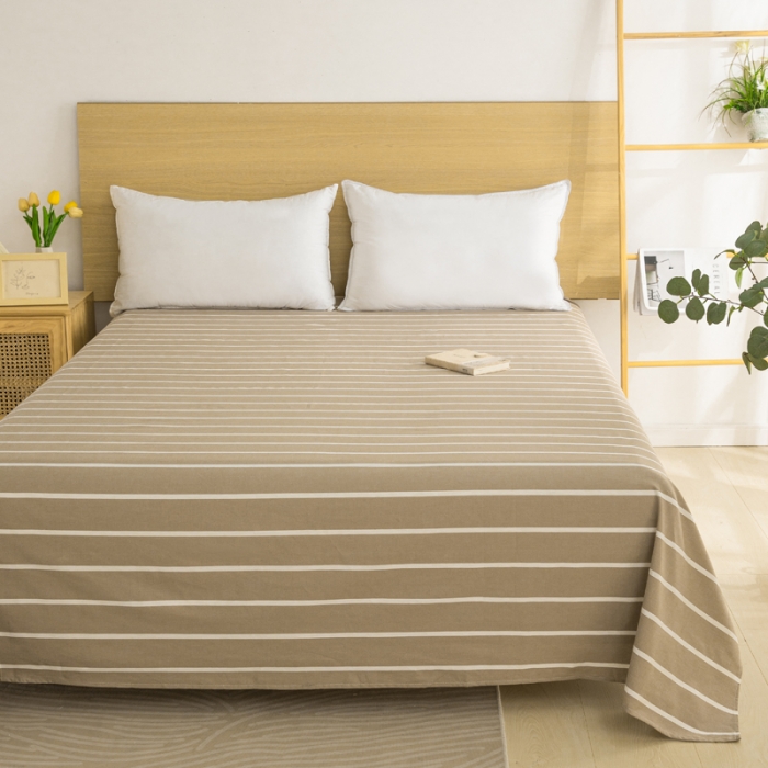 91家纺网 家纺一手货源 找家纺 杜先生 2023新款全棉无印风老粗布单床单直播爆款 无印风条纹-咖