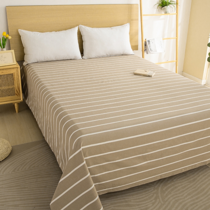 91家纺网 家纺一手货源 找家纺 杜先生 2023新款全棉无印风老粗布单床单直播爆款 无印风条纹-咖