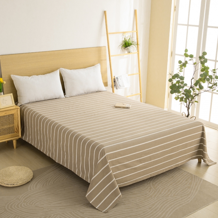 91家纺网 家纺一手货源 找家纺 杜先生 2023新款全棉无印风老粗布单床单直播爆款 无印风条纹-咖