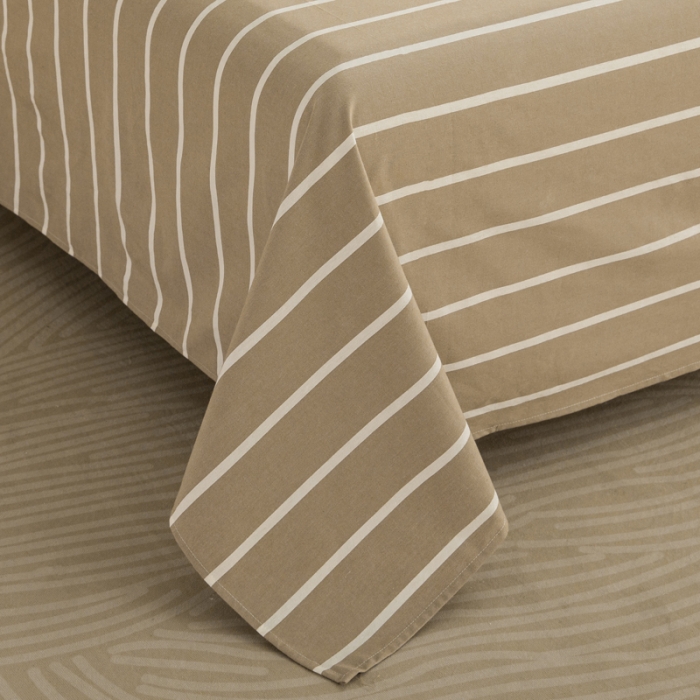 91家纺网 家纺一手货源 找家纺 杜先生 2023新款全棉无印风老粗布单床单直播爆款 无印风条纹-咖