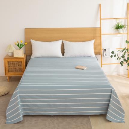 杜先生 2023新款全棉无印风老粗布单床单直播爆款 无印风条纹-蓝灰