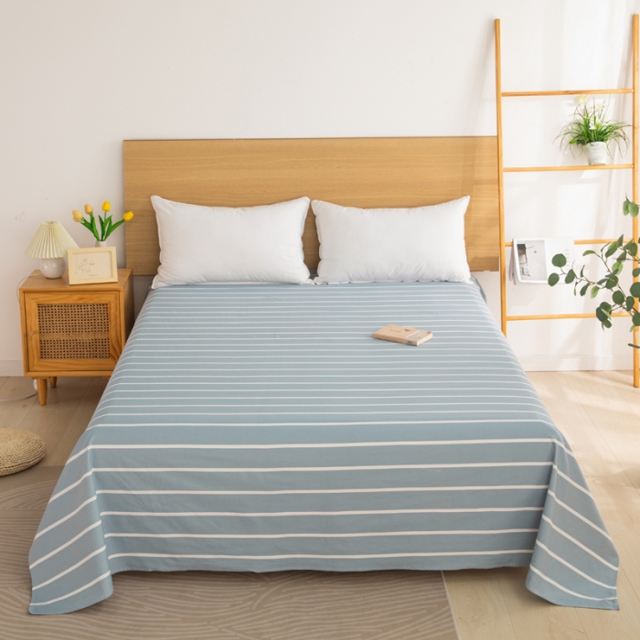 91家纺网 家纺一手货源 找家纺 杜先生 2023新款全棉无印风老粗布单床单直播爆款 无印风条纹-蓝灰