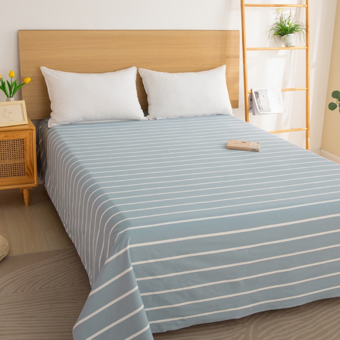 91家纺网 家纺一手货源 找家纺 杜先生 2023新款全棉无印风老粗布单床单直播爆款 无印风条纹-蓝灰