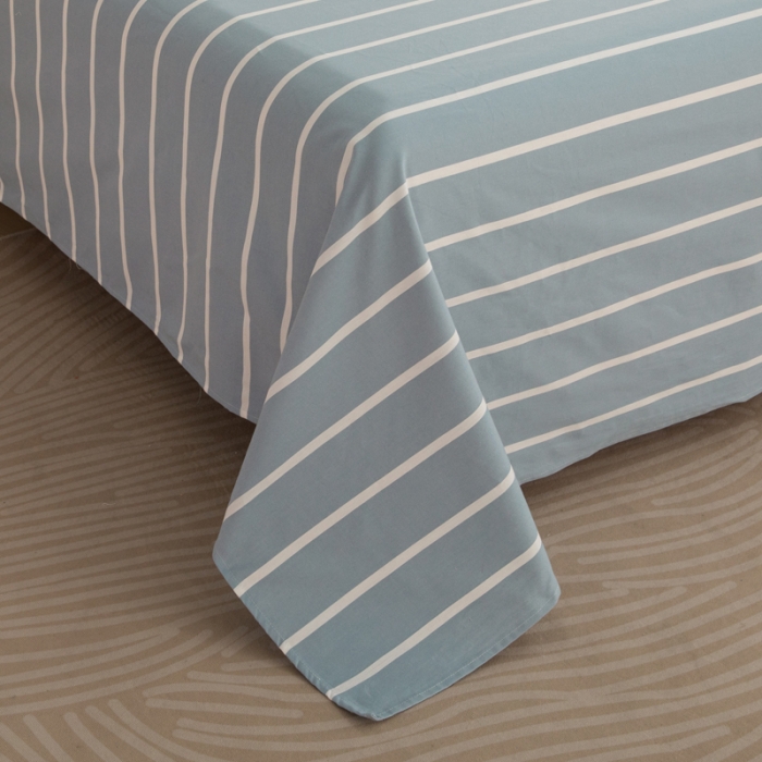 91家纺网 家纺一手货源 找家纺 杜先生 2023新款全棉无印风老粗布单床单直播爆款 无印风条纹-蓝灰