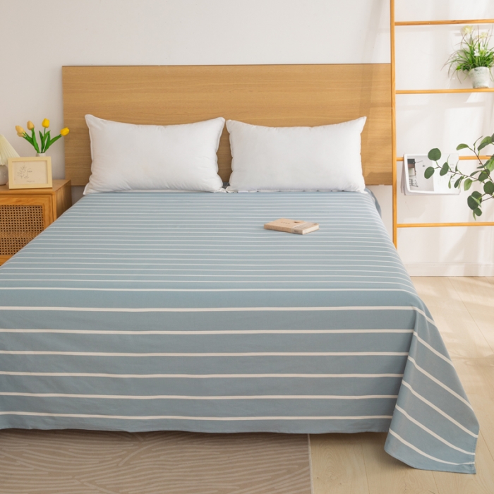 91家纺网 家纺一手货源 找家纺 杜先生 2023新款全棉无印风老粗布单床单直播爆款 无印风条纹-蓝灰