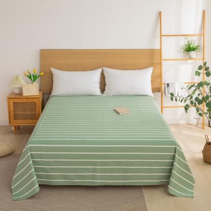 杜先生 2023新款全棉无印风老粗布单床单直播爆款 无印风条纹-绿