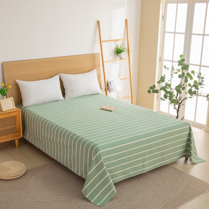 91家纺网 家纺一手货源 找家纺 杜先生 2023新款全棉无印风老粗布单床单直播爆款 无印风条纹-绿