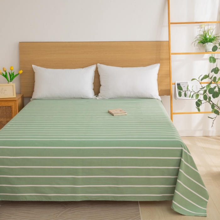 91家纺网 家纺一手货源 找家纺 杜先生 2023新款全棉无印风老粗布单床单直播爆款 无印风条纹-绿