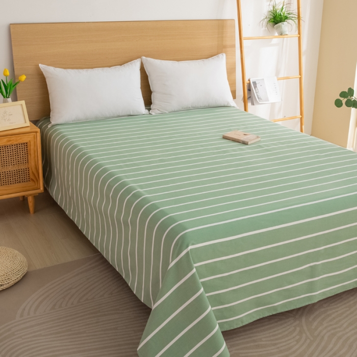 91家纺网 家纺一手货源 找家纺 杜先生 2023新款全棉无印风老粗布单床单直播爆款 无印风条纹-绿